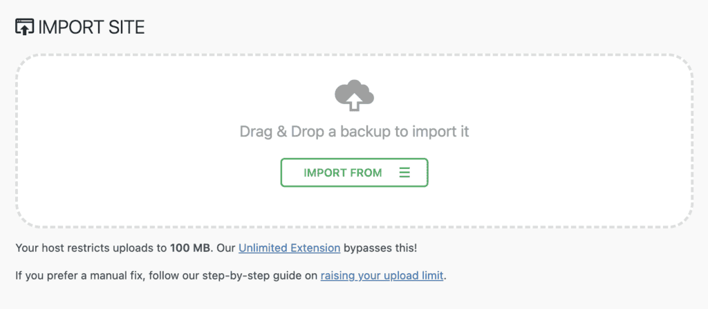 All-in-One WP Migration import section